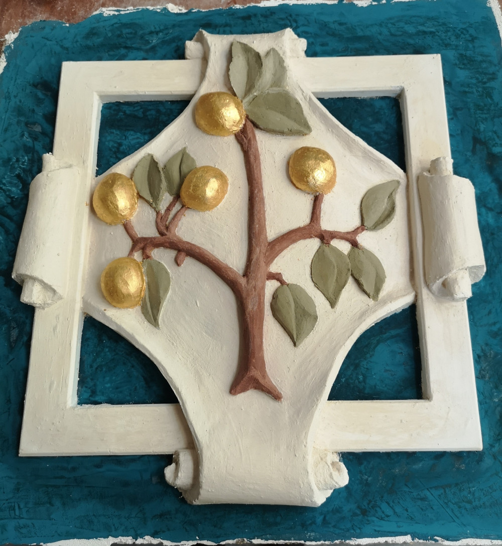 Maquette inspired by pigmented stucco in pompeii. Arts and Crafts design by Bankart.